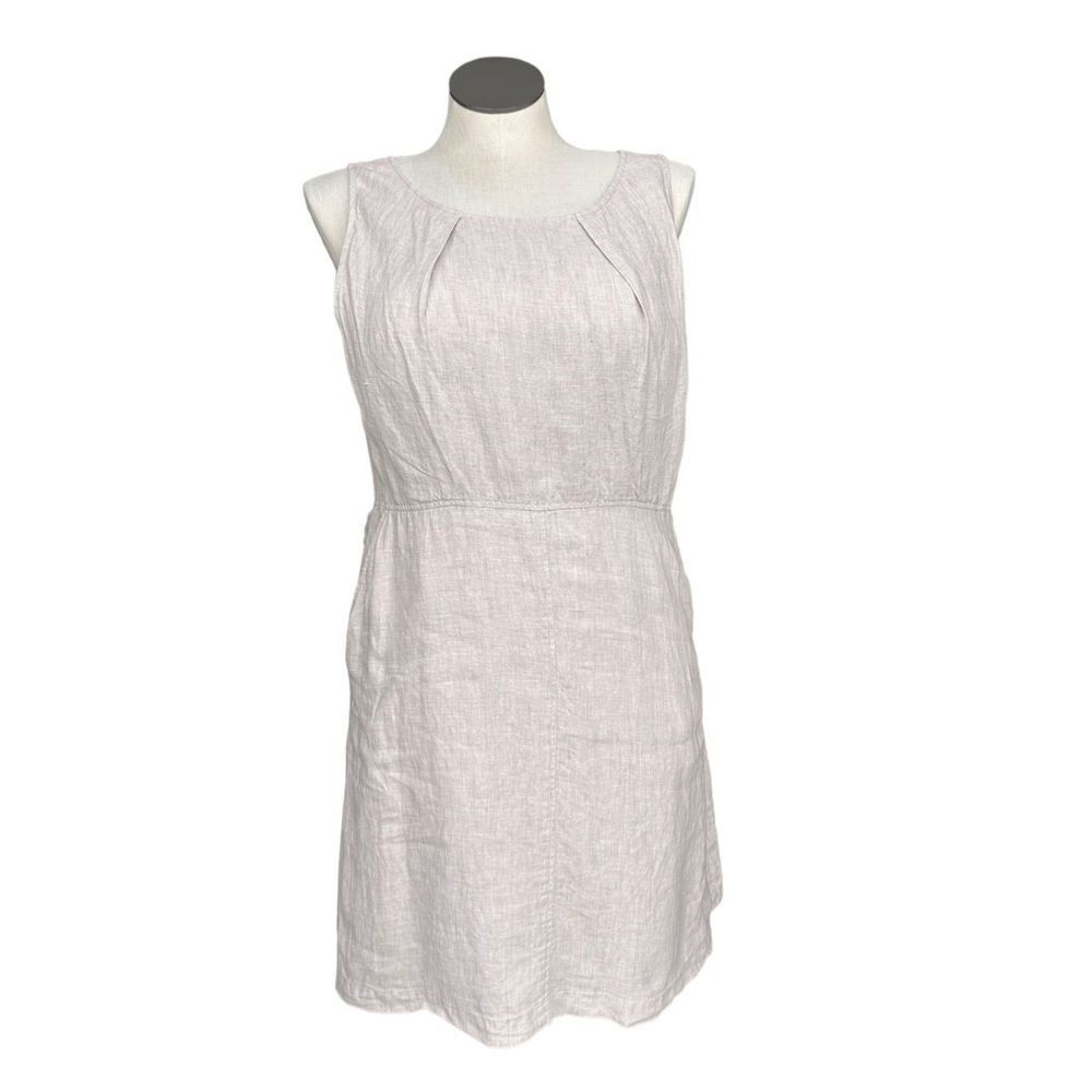 Tahari Women's Beige Linen Sleeveless Dress Size 14